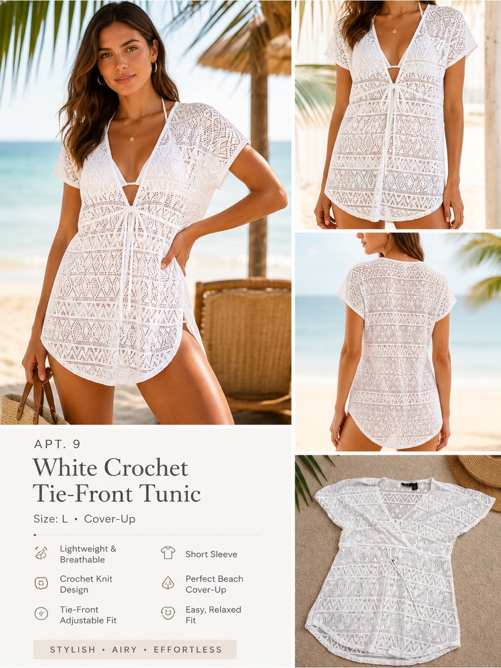 Apt. 9 White Crochet Tie-Front Tunic